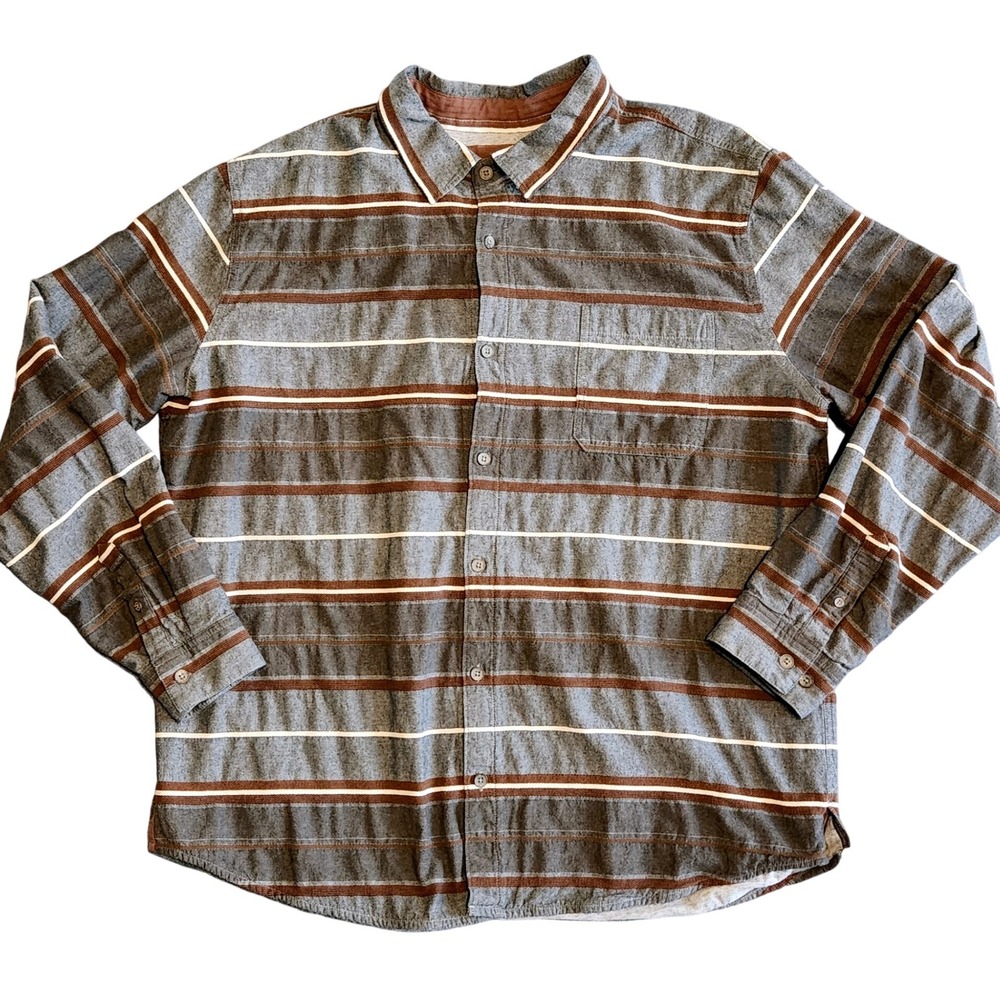 Carbon 2 Cobalt Striped Button Down Shirt Mens XL Gray Brown Lined 133826